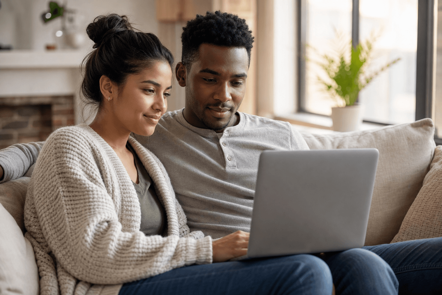 Couple reviewing assessment results together on a laptop